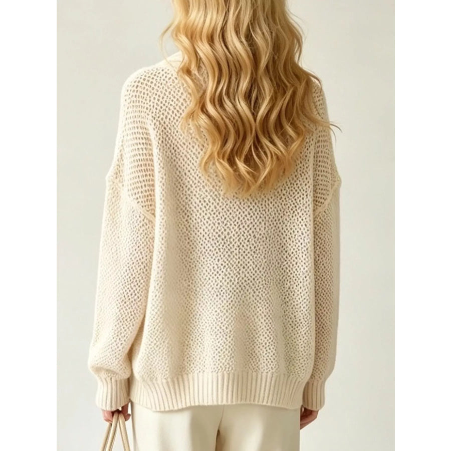 V-Neck Open-Knit Button-Down Cardigan Apparel and Accessories