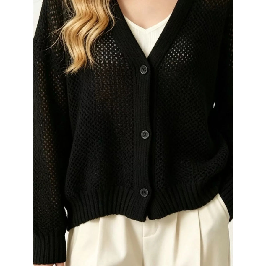 V-Neck Open-Knit Button-Down Cardigan Apparel and Accessories