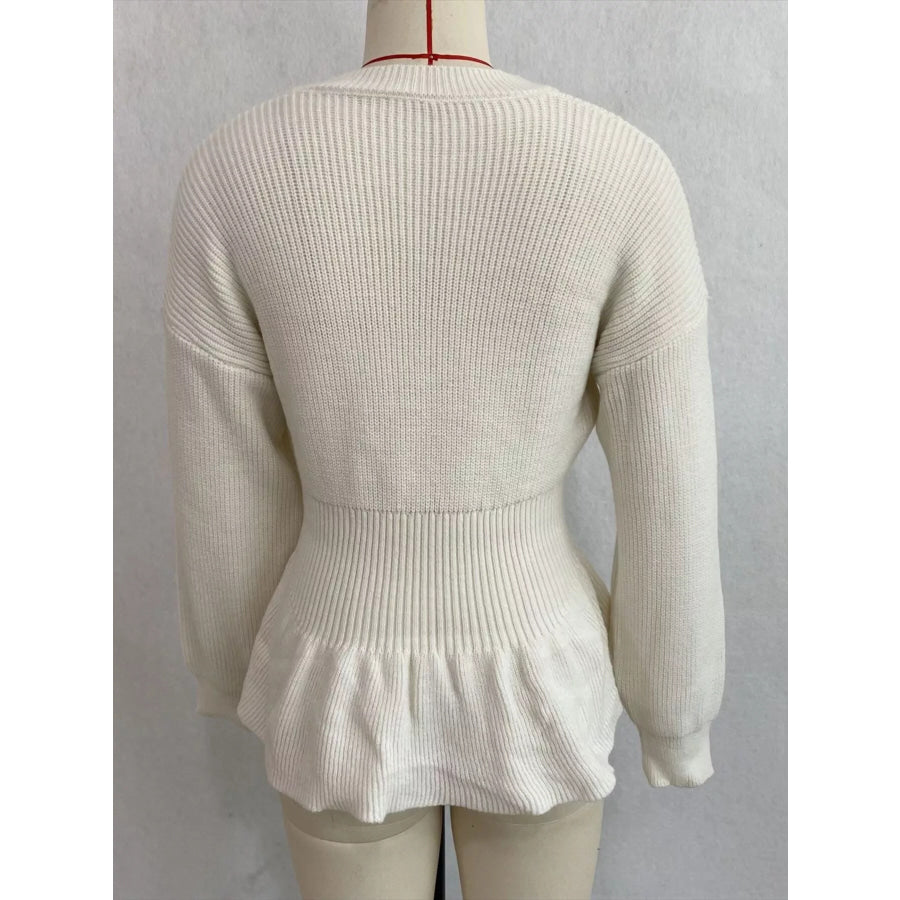 V-Neck Peplum Hem Ribbed Knit Top Apparel and Accessories