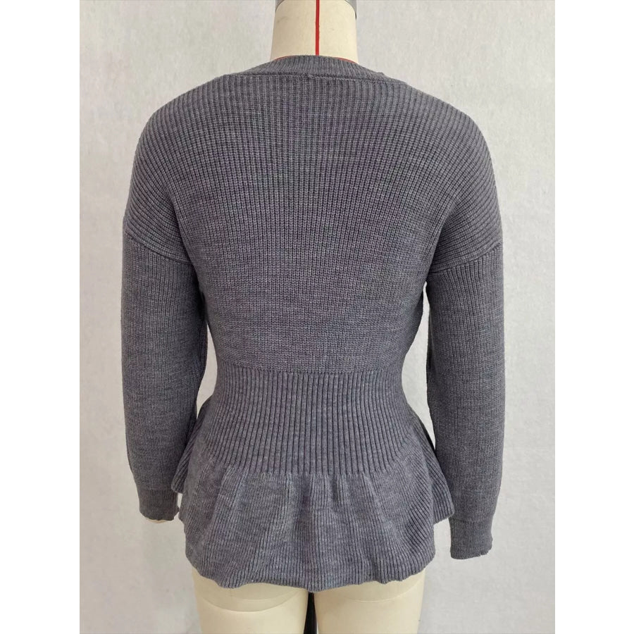 V-Neck Peplum Hem Ribbed Knit Top Apparel and Accessories
