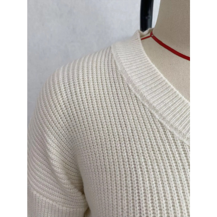 V-Neck Peplum Hem Ribbed Knit Top Apparel and Accessories