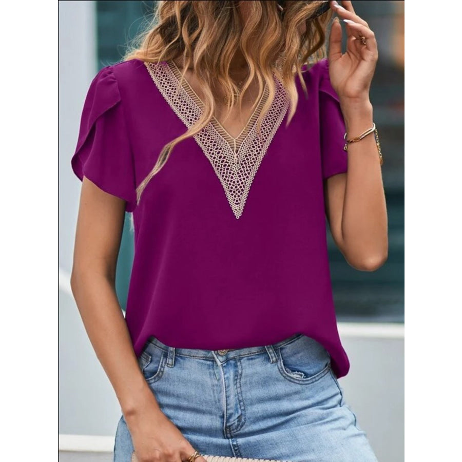 V - Neck Petal Sleeve Blouse Apparel and Accessories