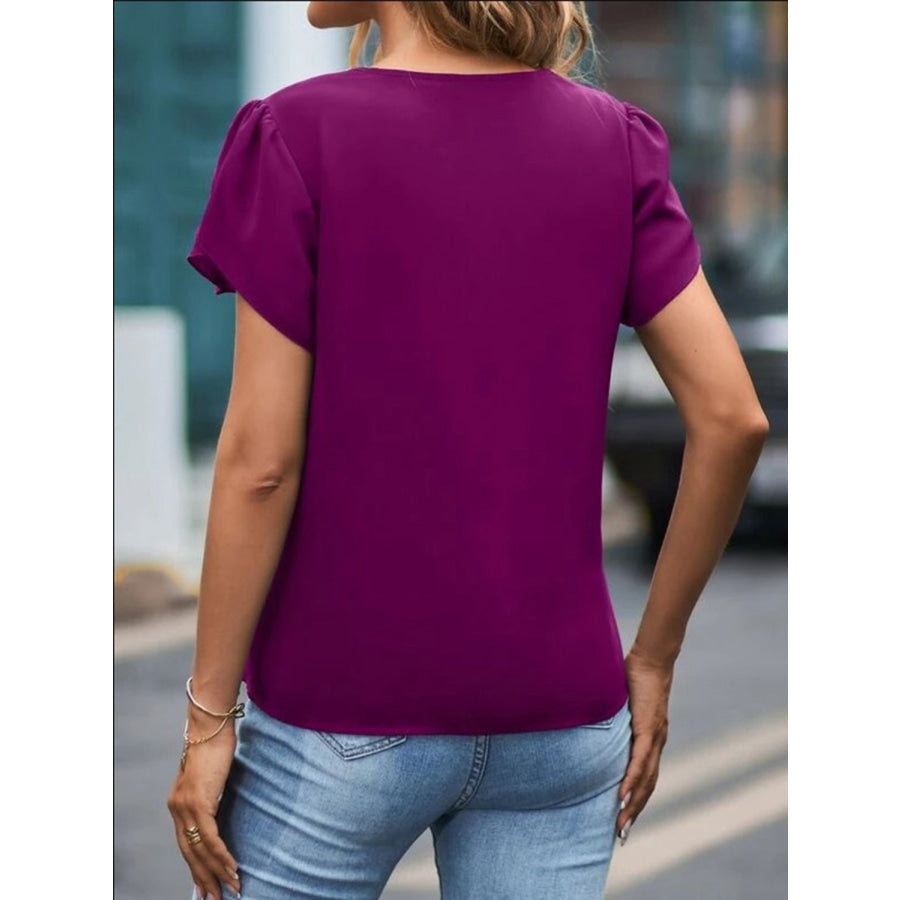 V - Neck Petal Sleeve Blouse Apparel and Accessories