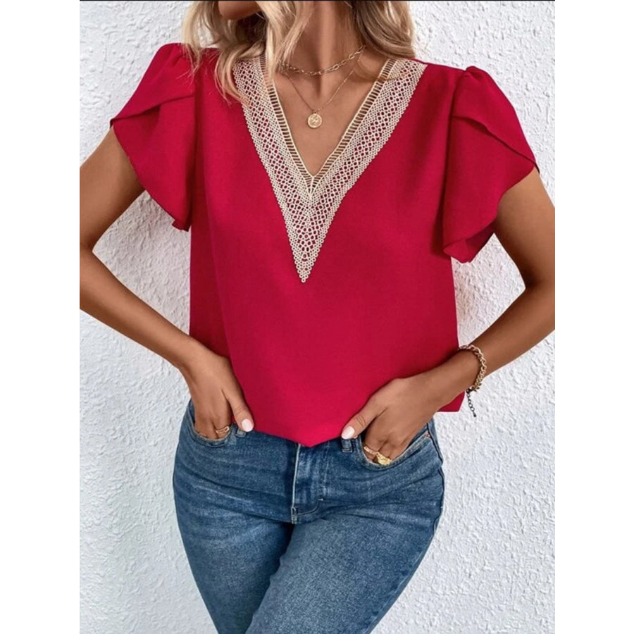 V - Neck Petal Sleeve Blouse Apparel and Accessories