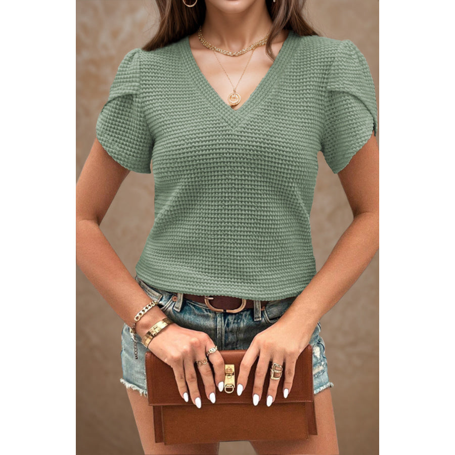 V-Neck Petal Sleeve Blouse Sage / S Apparel and Accessories