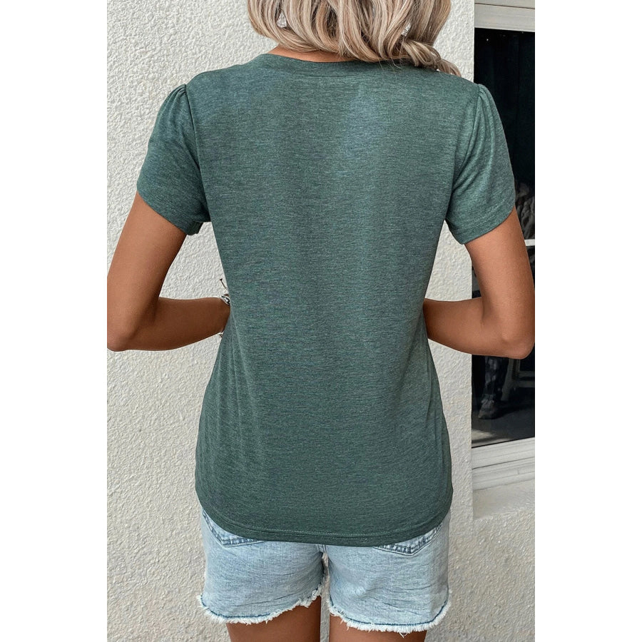 V - Neck Petal Sleeve T - Shirt Teal / S Apparel and Accessories