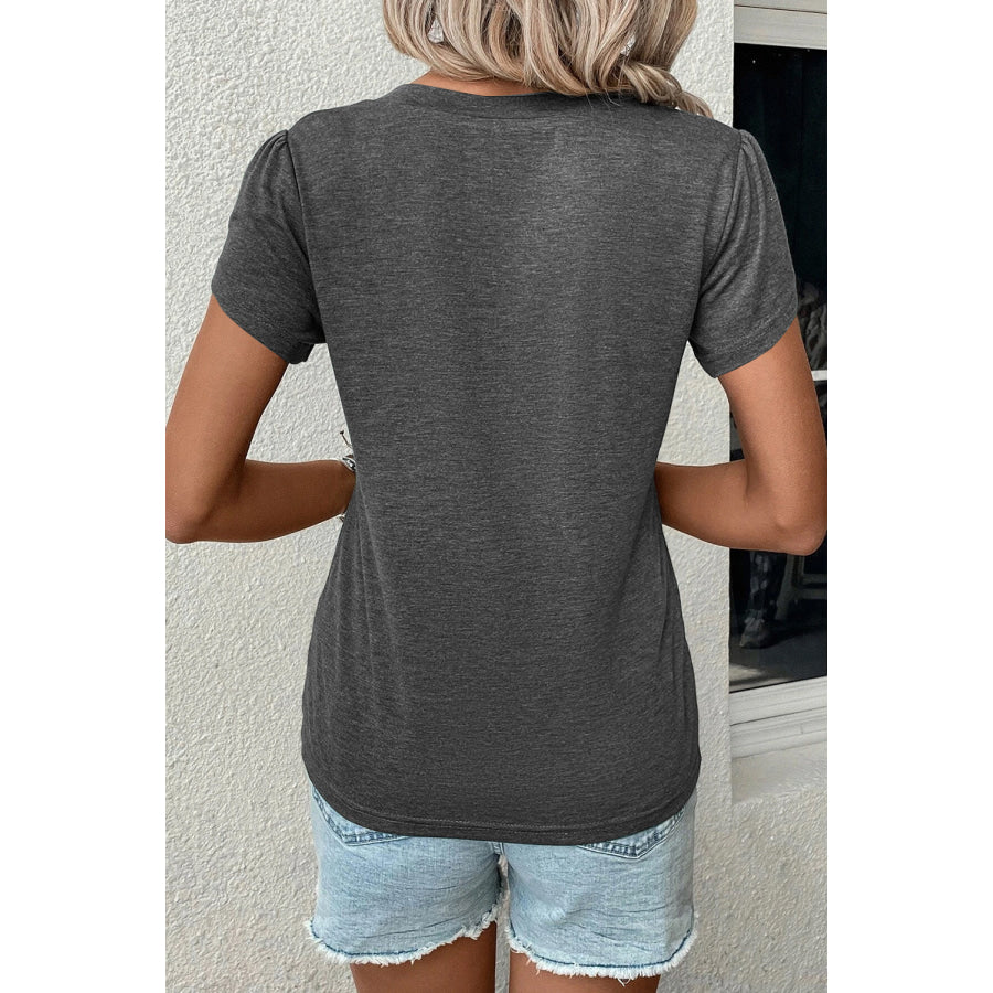 V-Neck Petal Sleeve T-Shirt Charcoal / S Apparel and Accessories