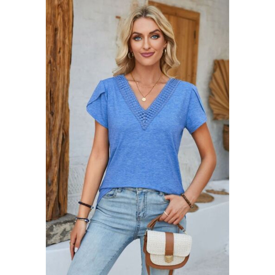 V - Neck Petal Sleeve T - Shirt Ultra marine / S Apparel and Accessories