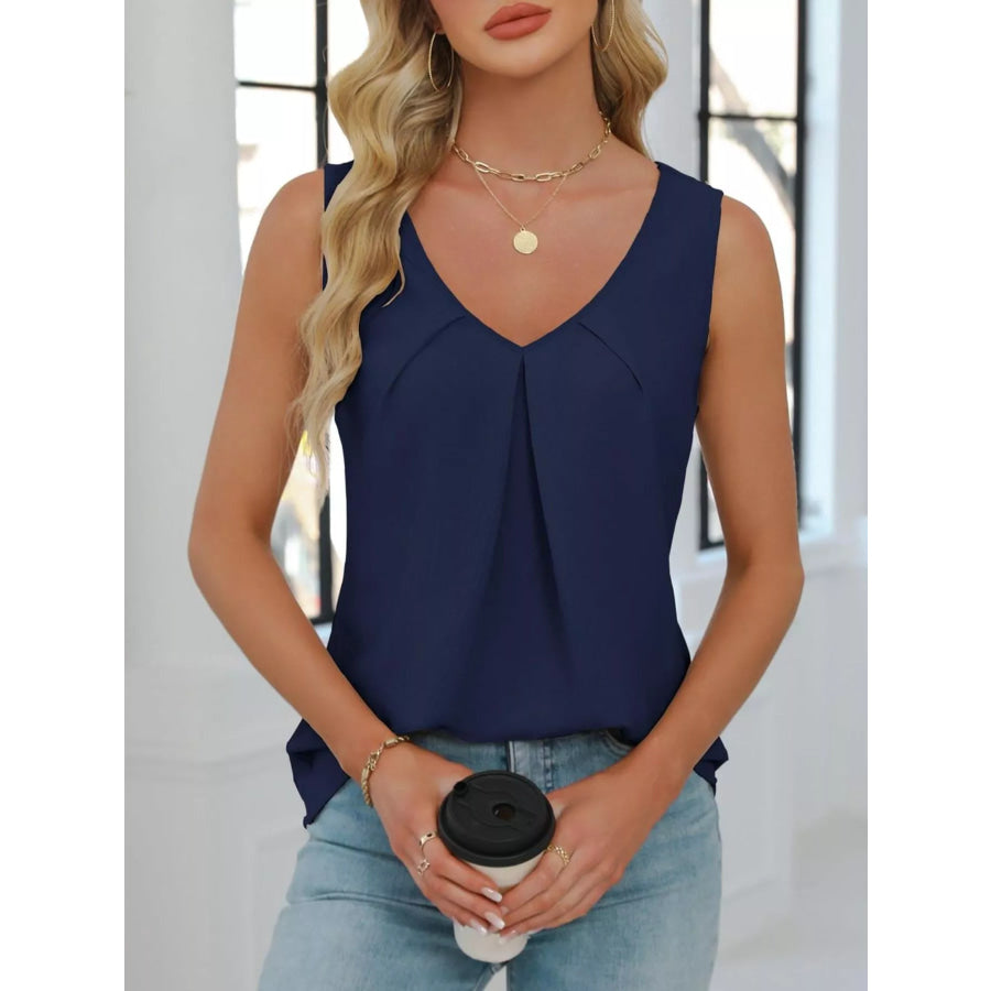 V-Neck Pleated Tank Apparel and Accessories