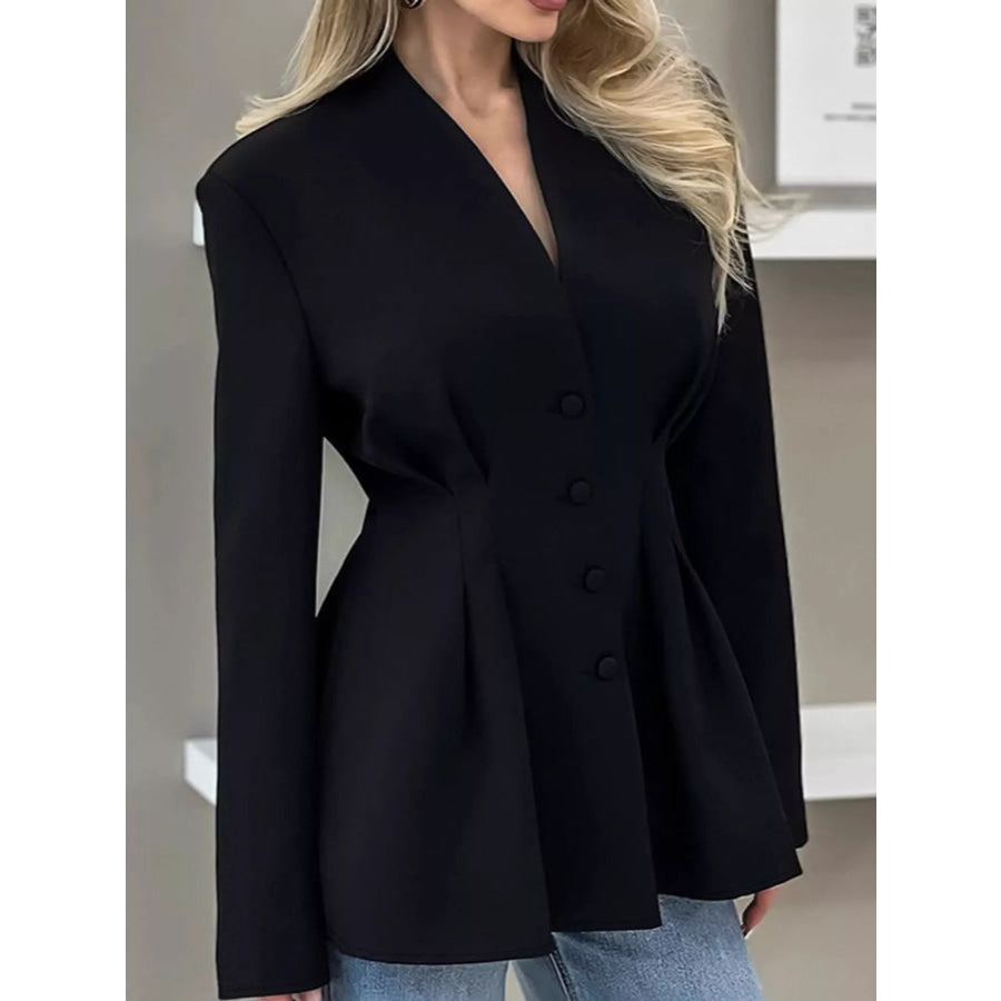 V-Neck Pleated Waist Slim-Fit Blazer Apparel and Accessories