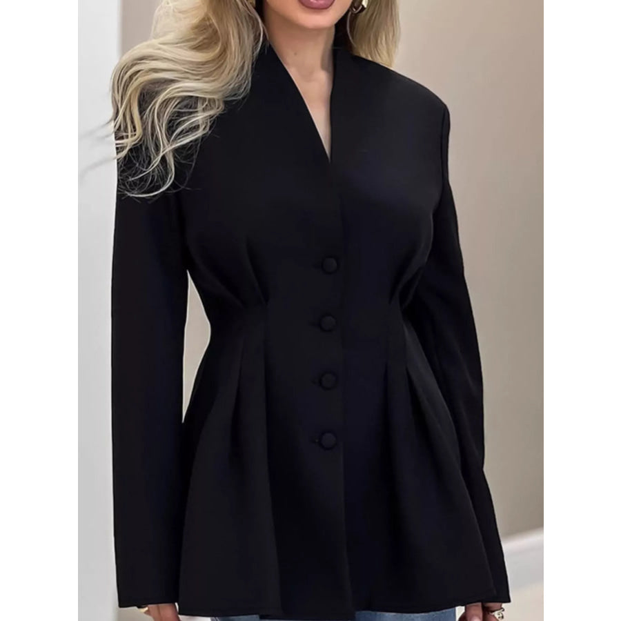 V-Neck Pleated Waist Slim-Fit Blazer Apparel and Accessories