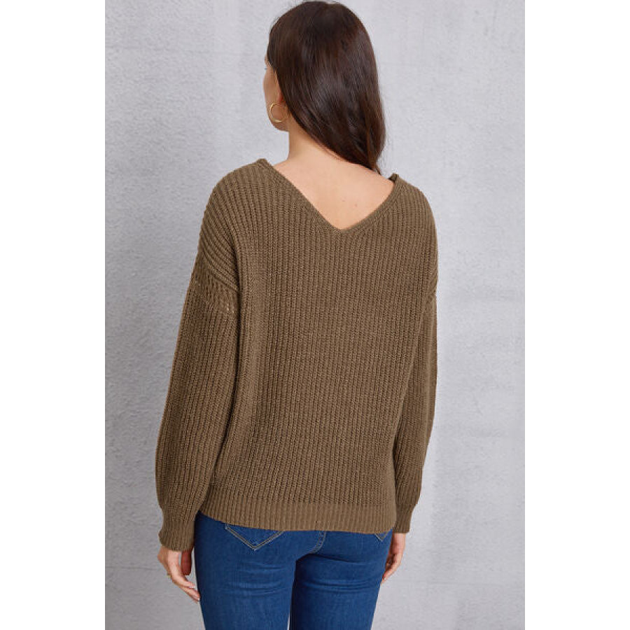 V - Neck Pocketed Dropped Shoulder Knit Top Apparel and Accessories