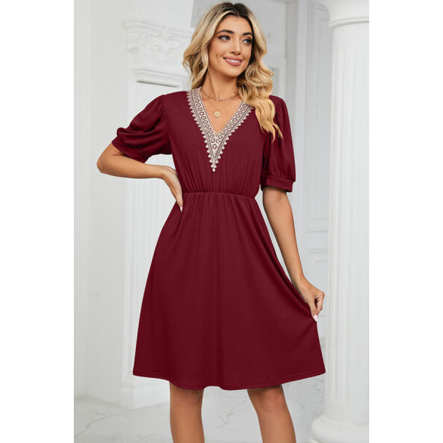 V - Neck Puff Sleeve Dress Apparel and Accessories