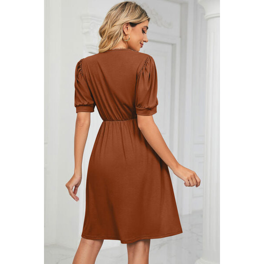 V - Neck Puff Sleeve Dress Apparel and Accessories