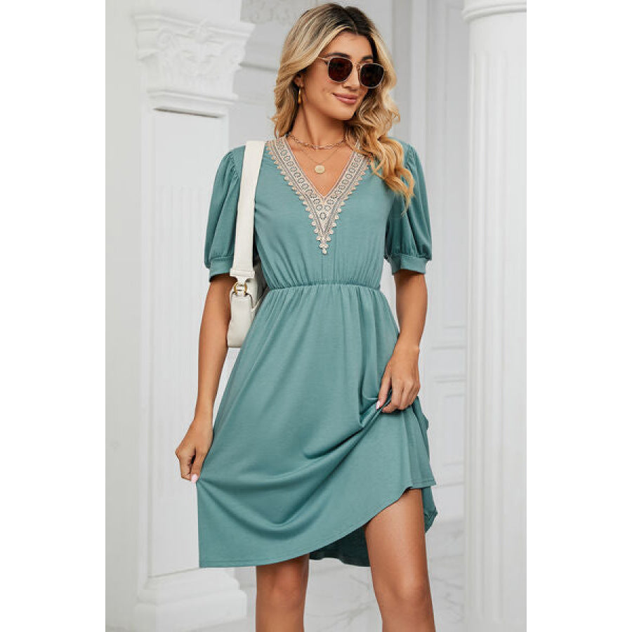 V - Neck Puff Sleeve Dress Apparel and Accessories