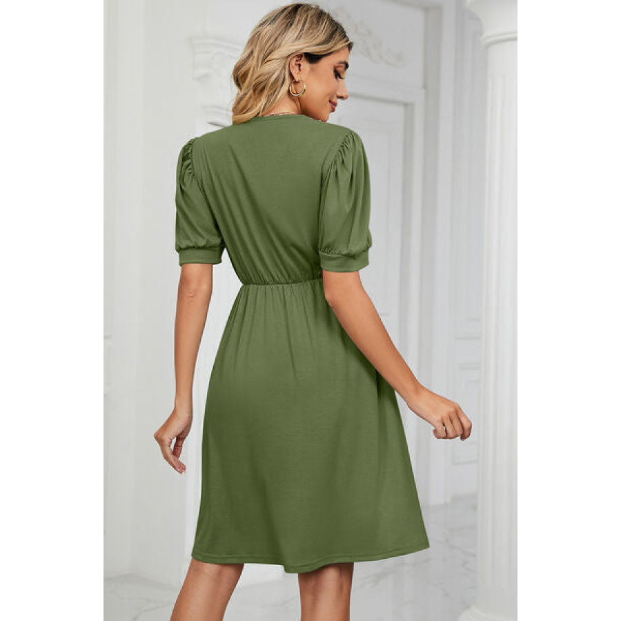 V - Neck Puff Sleeve Dress Apparel and Accessories