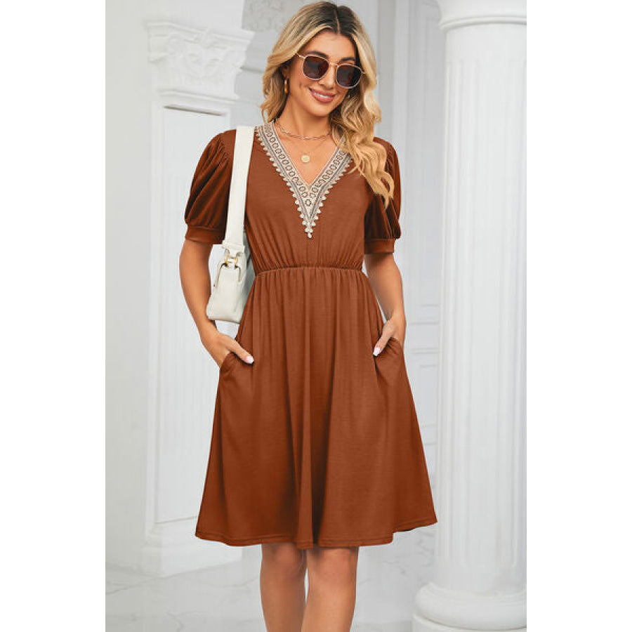 V - Neck Puff Sleeve Dress Apparel and Accessories