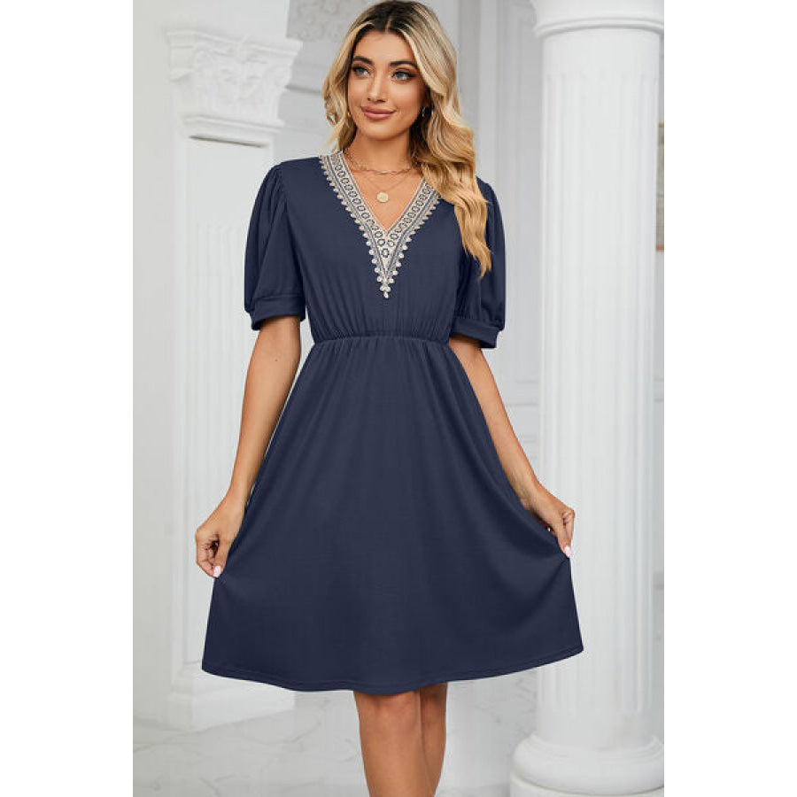 V - Neck Puff Sleeve Dress Apparel and Accessories