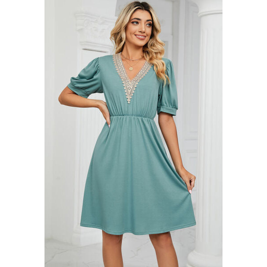 V - Neck Puff Sleeve Dress Apparel and Accessories