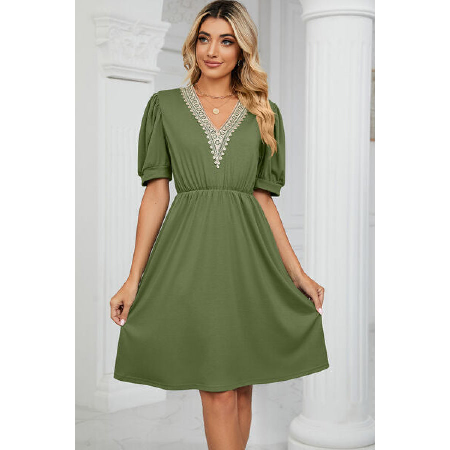 V - Neck Puff Sleeve Dress Apparel and Accessories