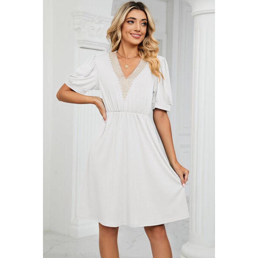 V - Neck Puff Sleeve Dress Apparel and Accessories