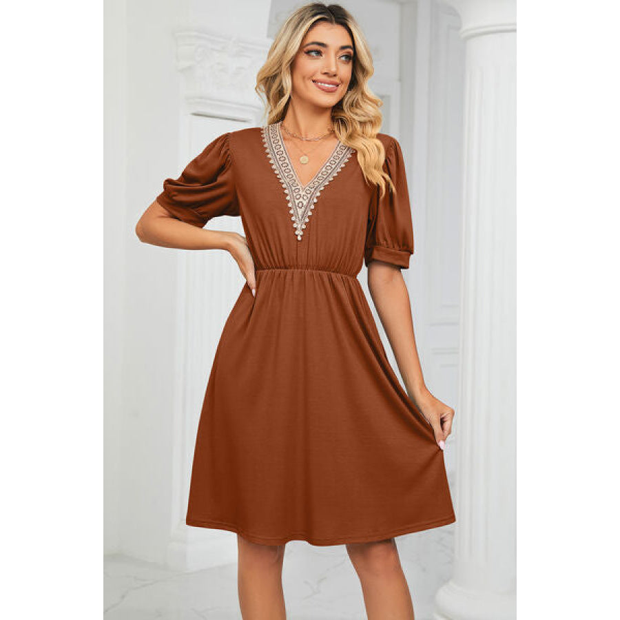 V - Neck Puff Sleeve Dress Apparel and Accessories