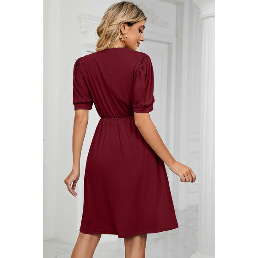 V - Neck Puff Sleeve Dress Apparel and Accessories