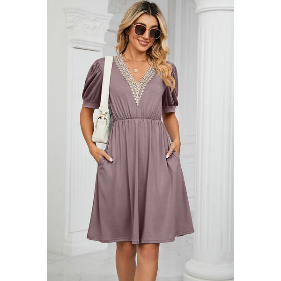 V - Neck Puff Sleeve Dress Apparel and Accessories