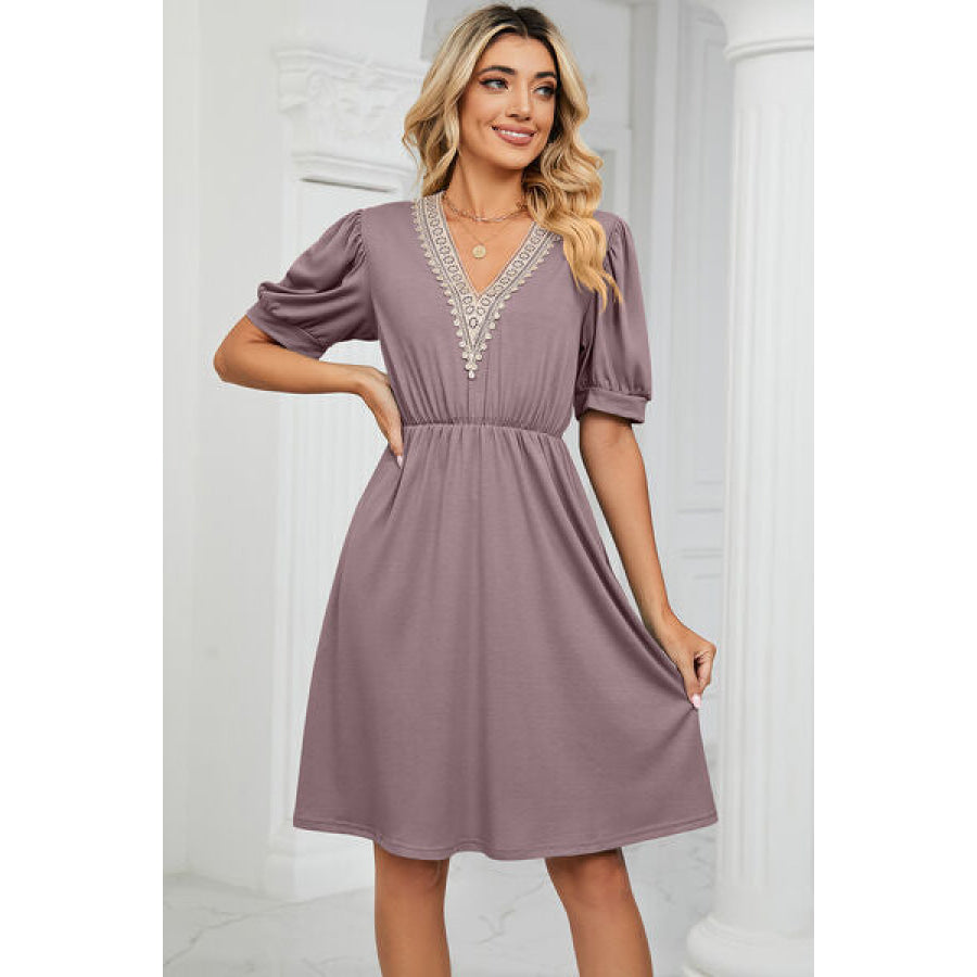 V - Neck Puff Sleeve Dress Apparel and Accessories