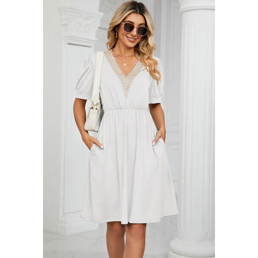 V - Neck Puff Sleeve Dress Apparel and Accessories