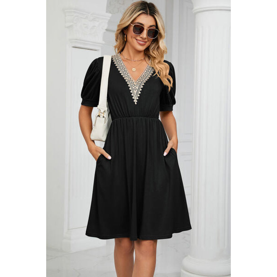 V - Neck Puff Sleeve Dress Apparel and Accessories