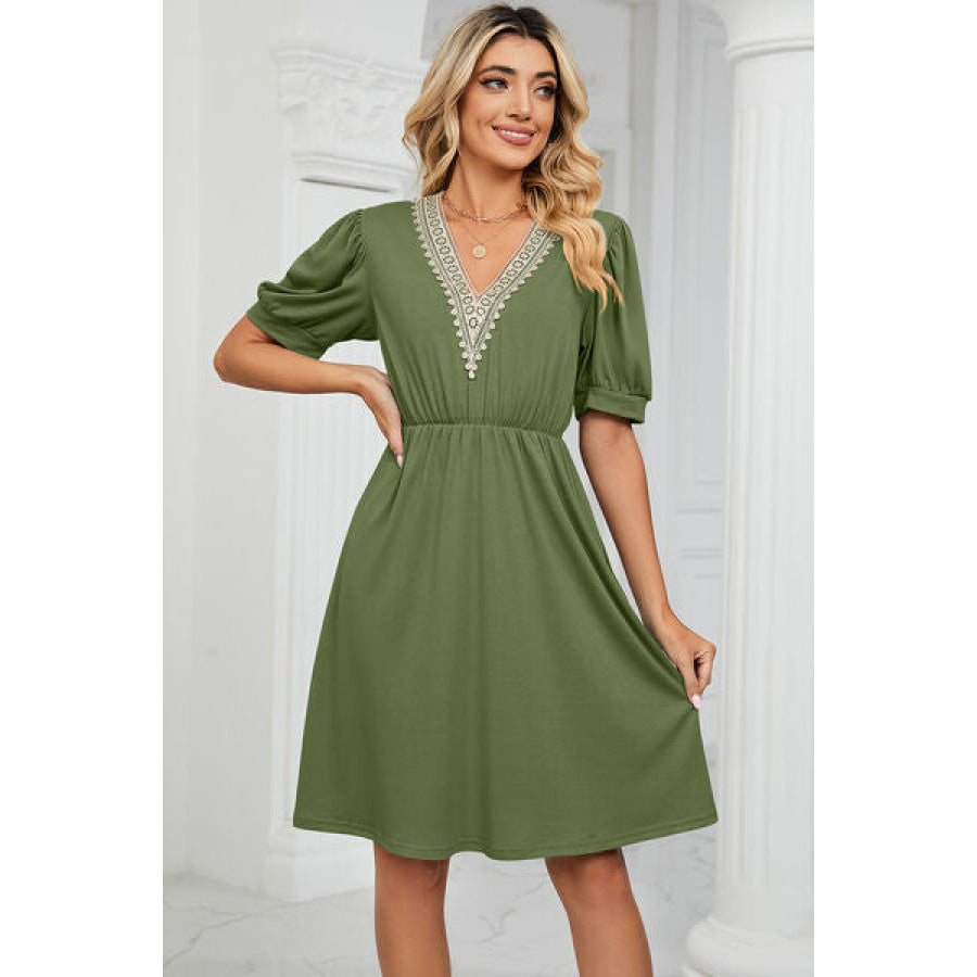 V - Neck Puff Sleeve Dress Apparel and Accessories