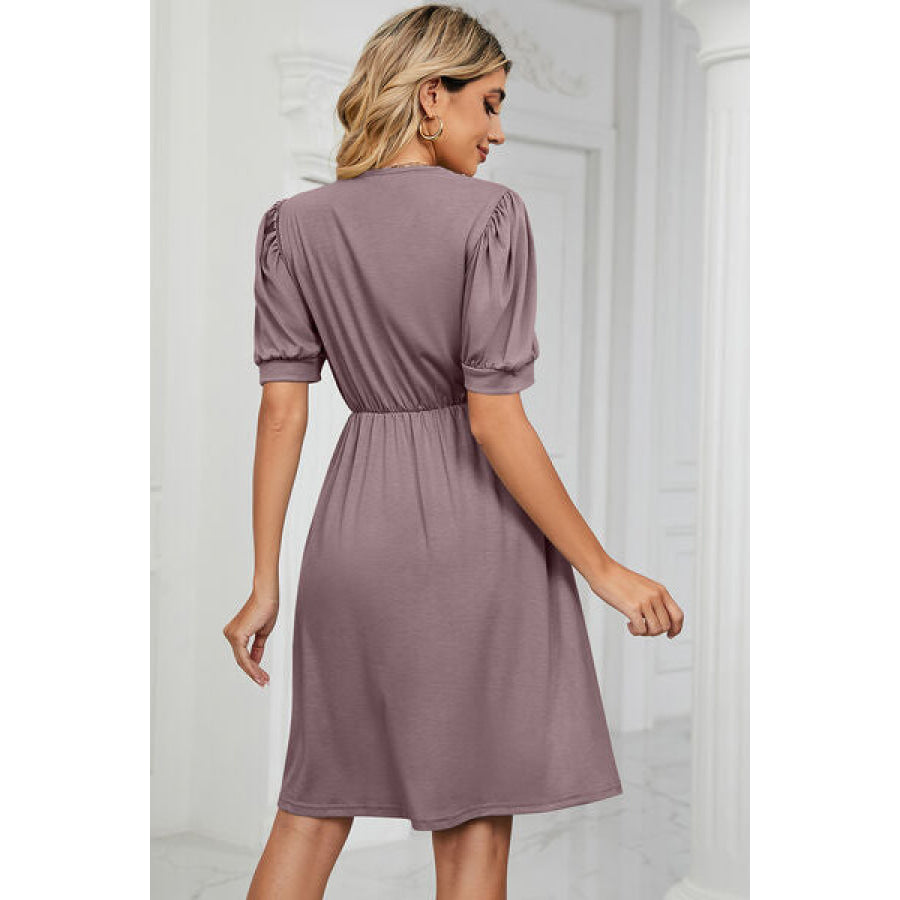 V - Neck Puff Sleeve Dress Apparel and Accessories