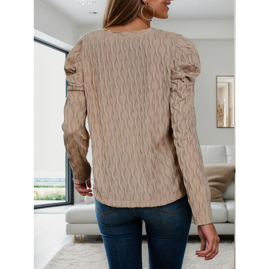 V-Neck Puff Sleeve Top Mocha / S Apparel and Accessories