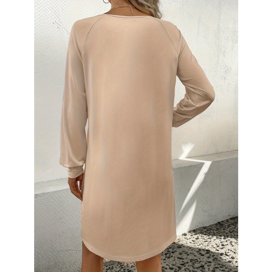 V-Neck Raglan Sleeve Knee Length Dress Tan / S Apparel and Accessories