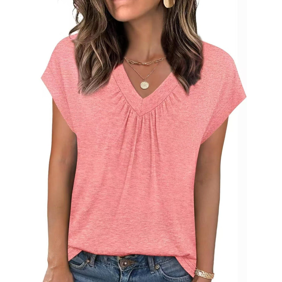 V-Neck Relaxed Fit T-Shirt Pink / S Apparel and Accessories