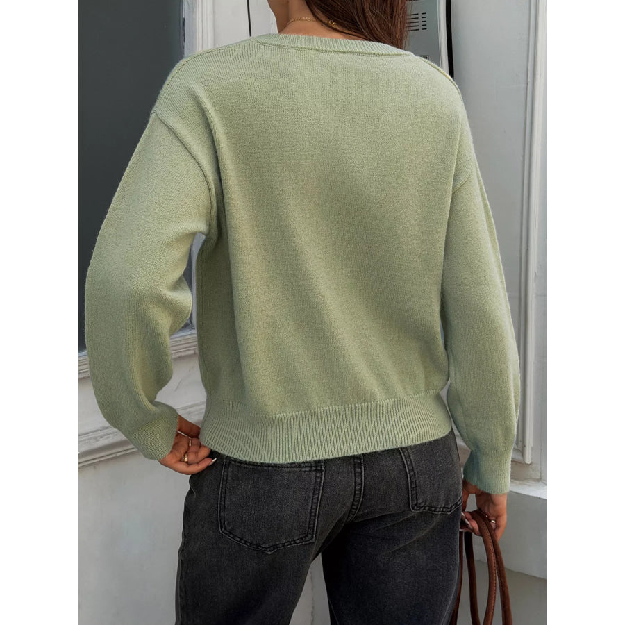 V-Neck Ribbed Hem Sweater Apparel and Accessories