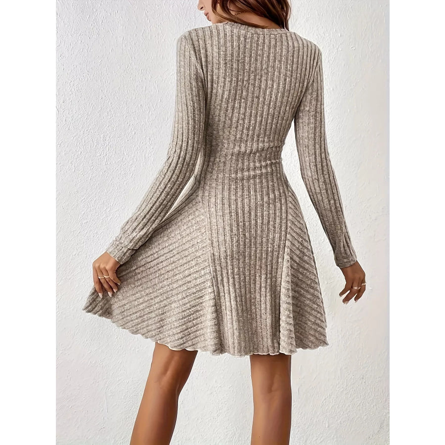 V-Neck Ribbed Knit Flared Knit Dress Apparel and Accessories