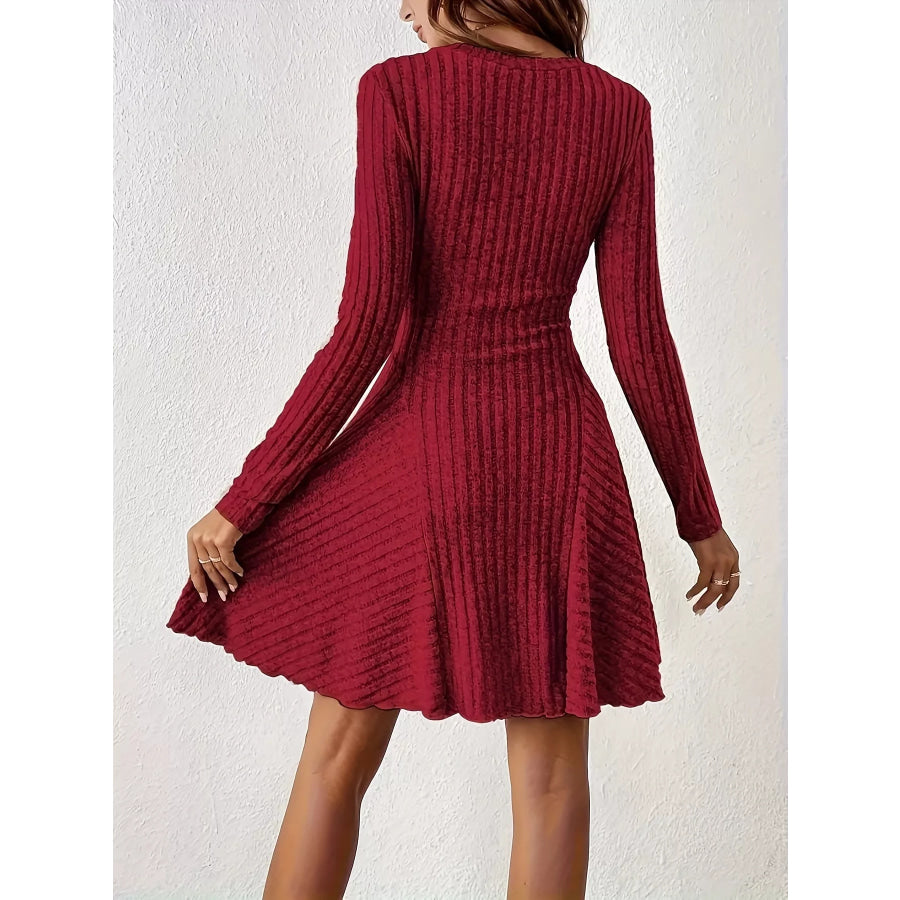 V-Neck Ribbed Knit Flared Knit Dress Apparel and Accessories