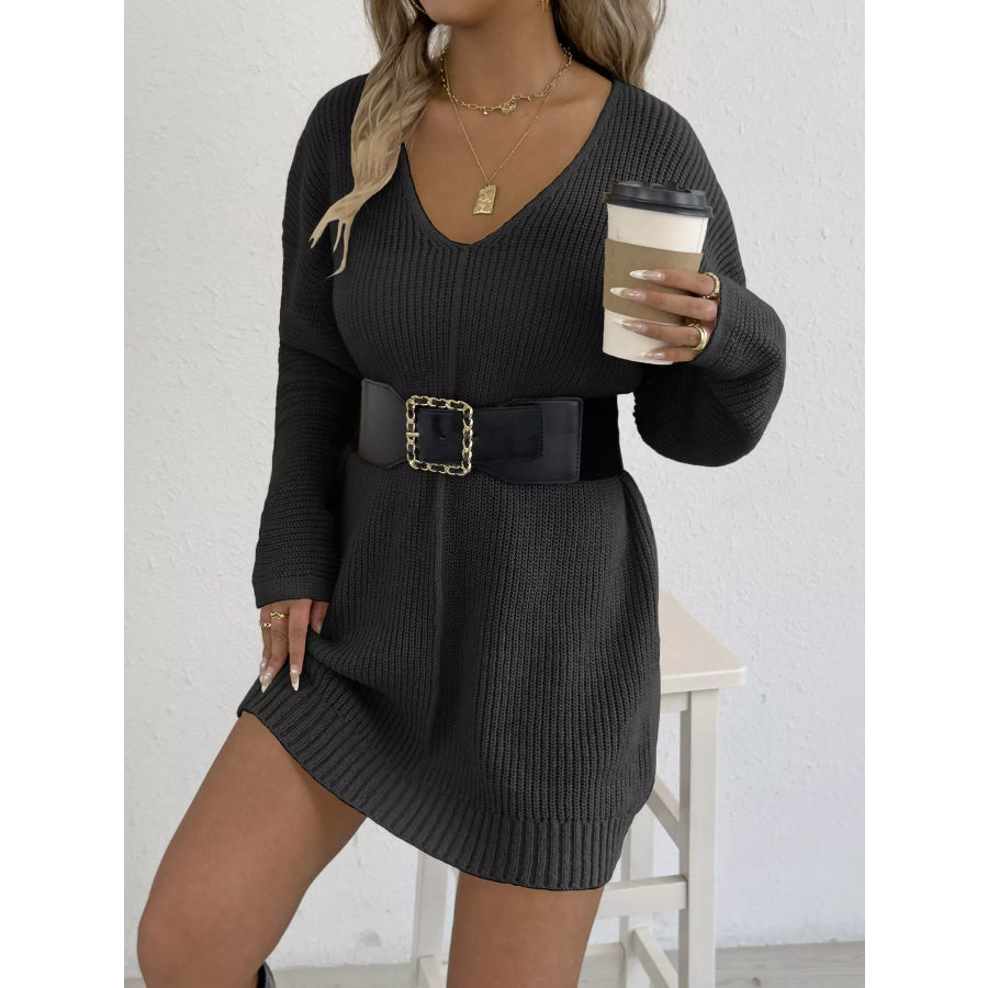V-Neck Ribbed Knit Sweater Dress Apparel and Accessories