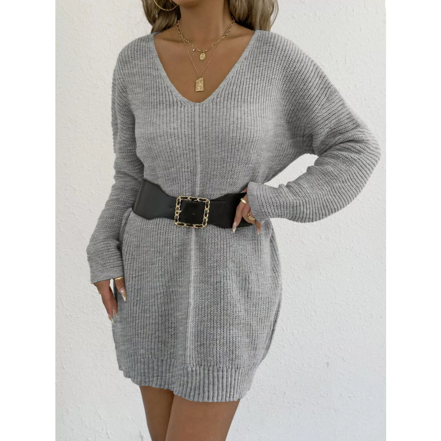 V-Neck Ribbed Knit Sweater Dress Apparel and Accessories