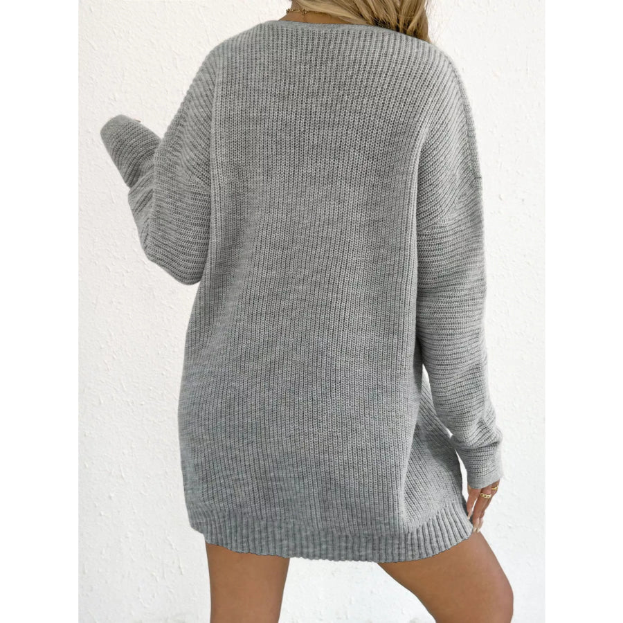 V-Neck Ribbed Knit Sweater Dress Apparel and Accessories
