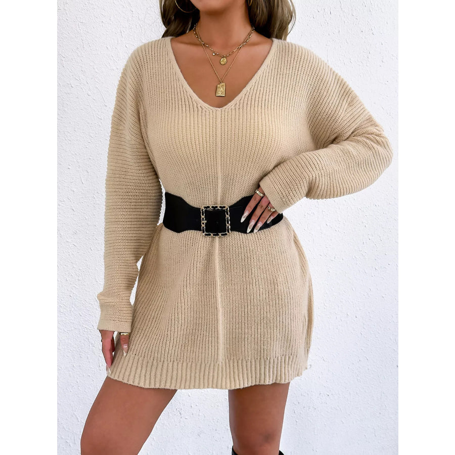 V-Neck Ribbed Knit Sweater Dress Apparel and Accessories