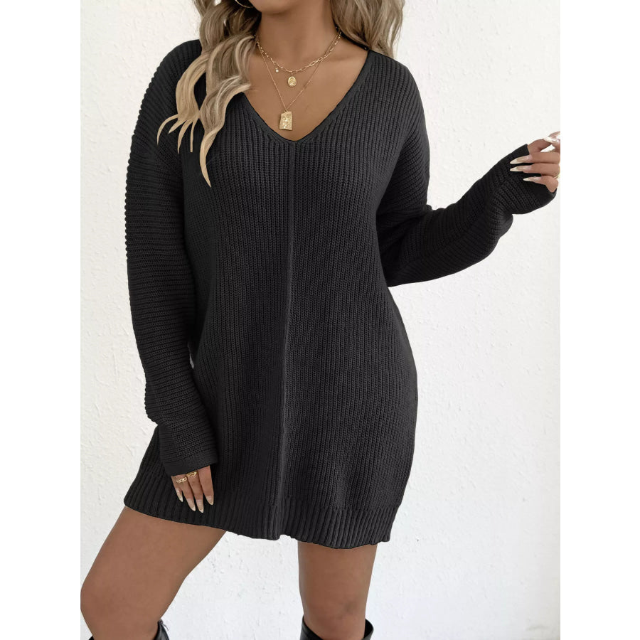 V-Neck Ribbed Knit Sweater Dress Apparel and Accessories