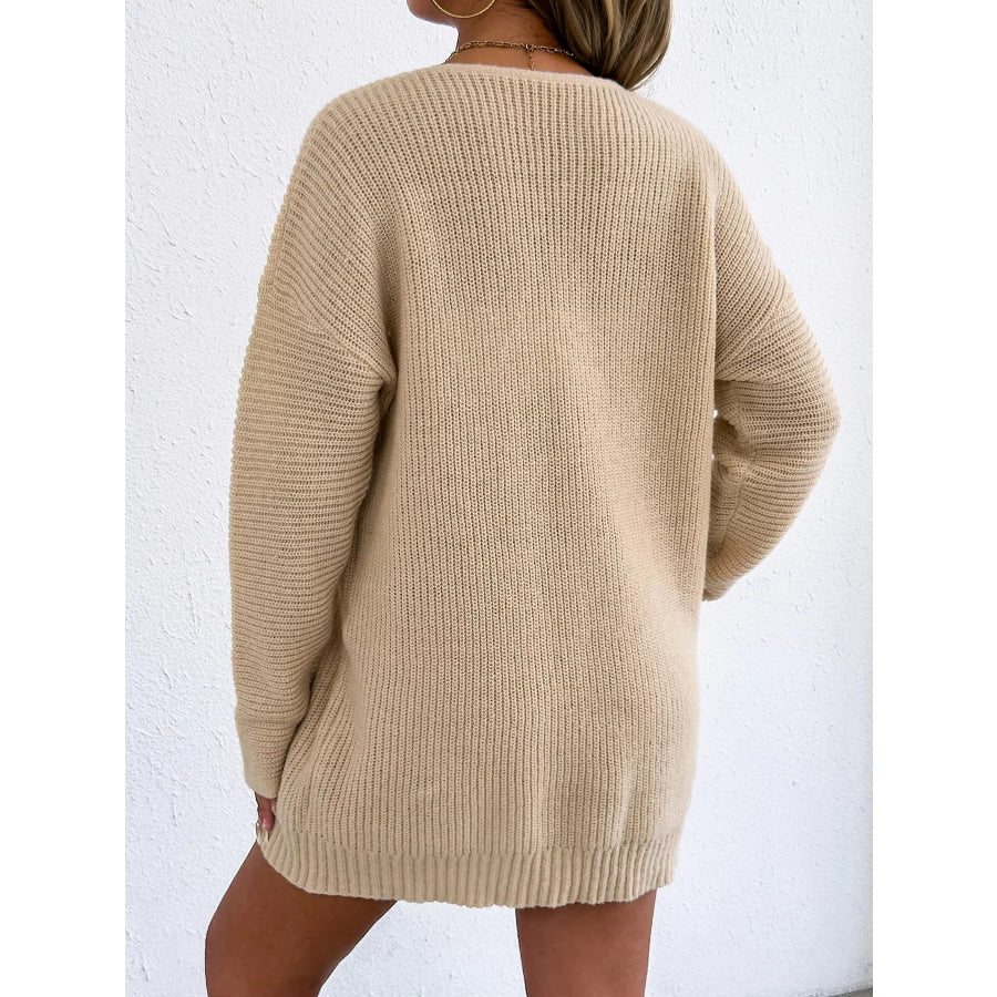 V-Neck Ribbed Knit Sweater Dress Apparel and Accessories