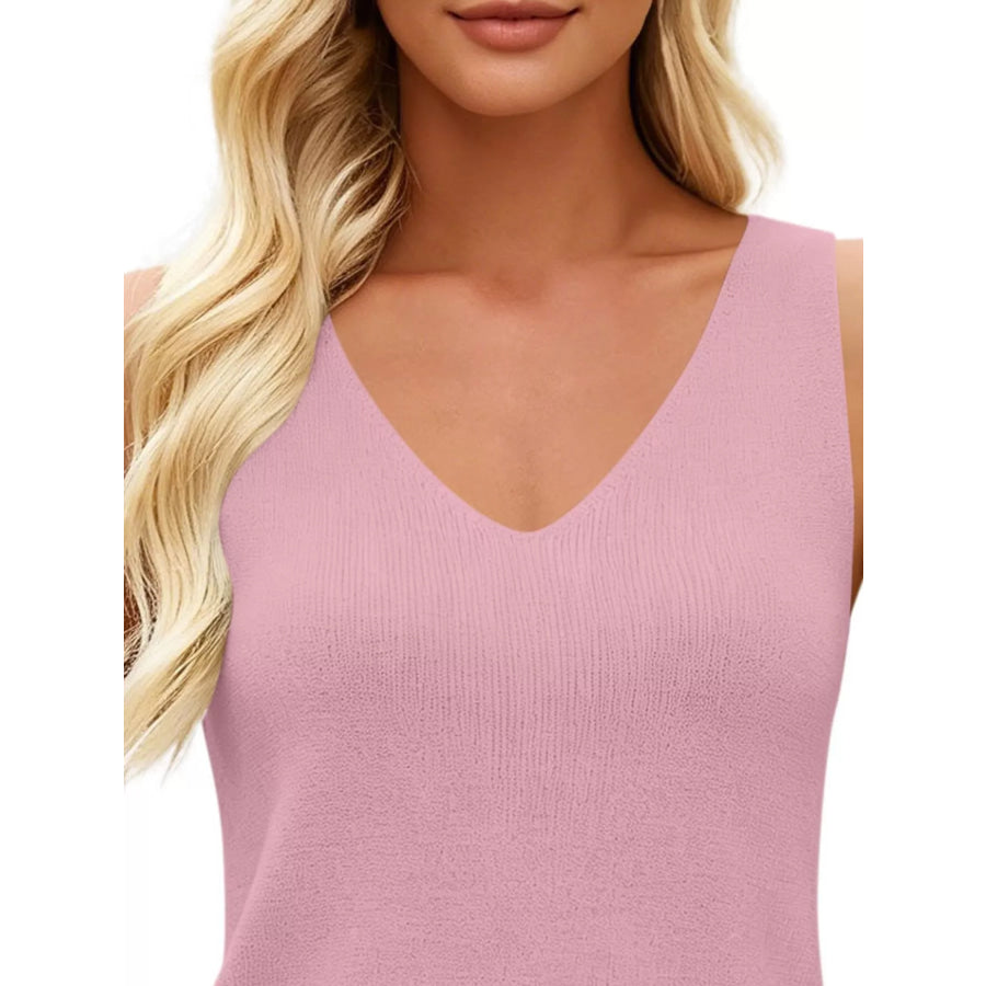V-Neck Ribbed Knit Tank Top Apparel and Accessories
