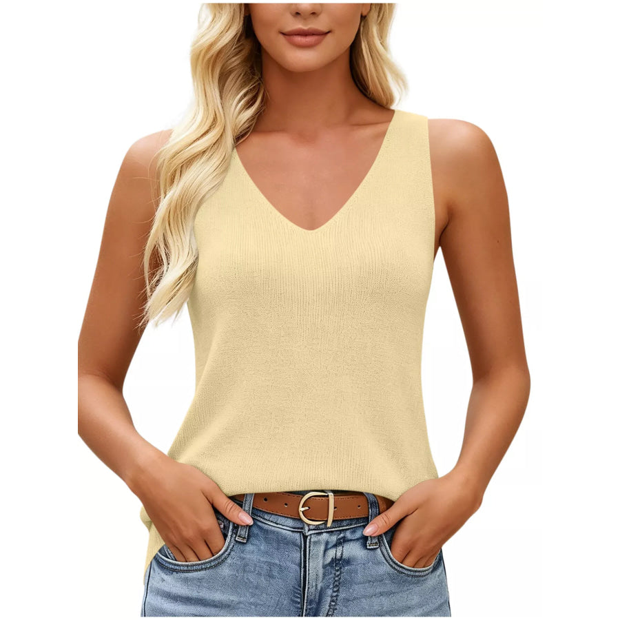 V-Neck Ribbed Knit Tank Top Yellow / S Apparel and Accessories