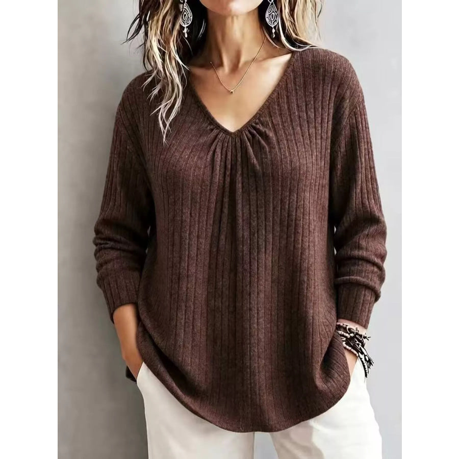 V-Neck Ribbed Long Sleeve T-Shirt Apparel and Accessories
