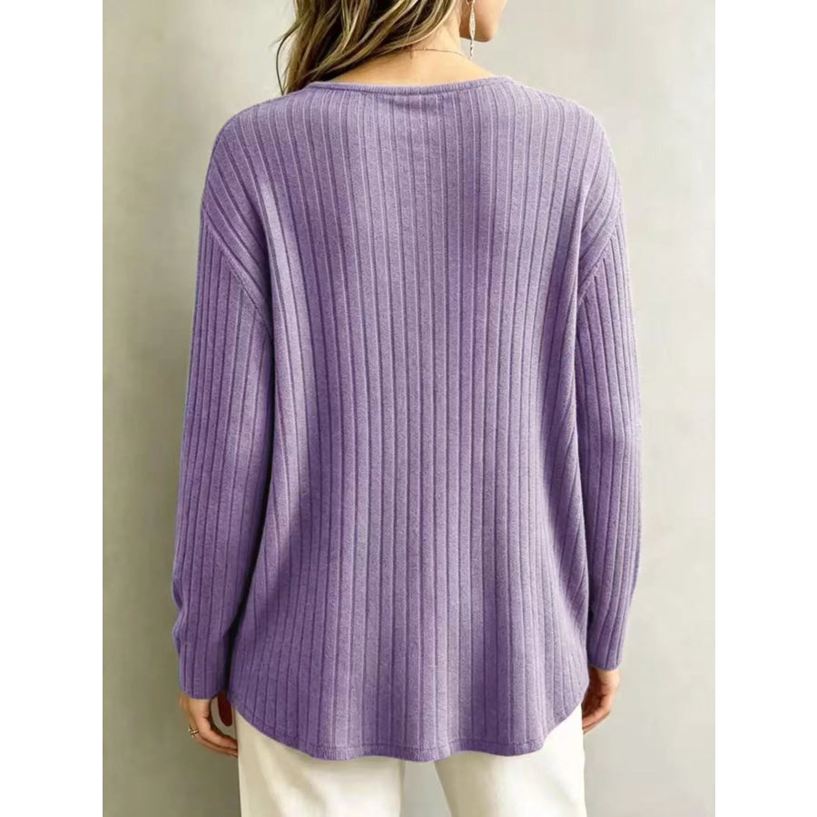 V-Neck Ribbed Long Sleeve T-Shirt Apparel and Accessories