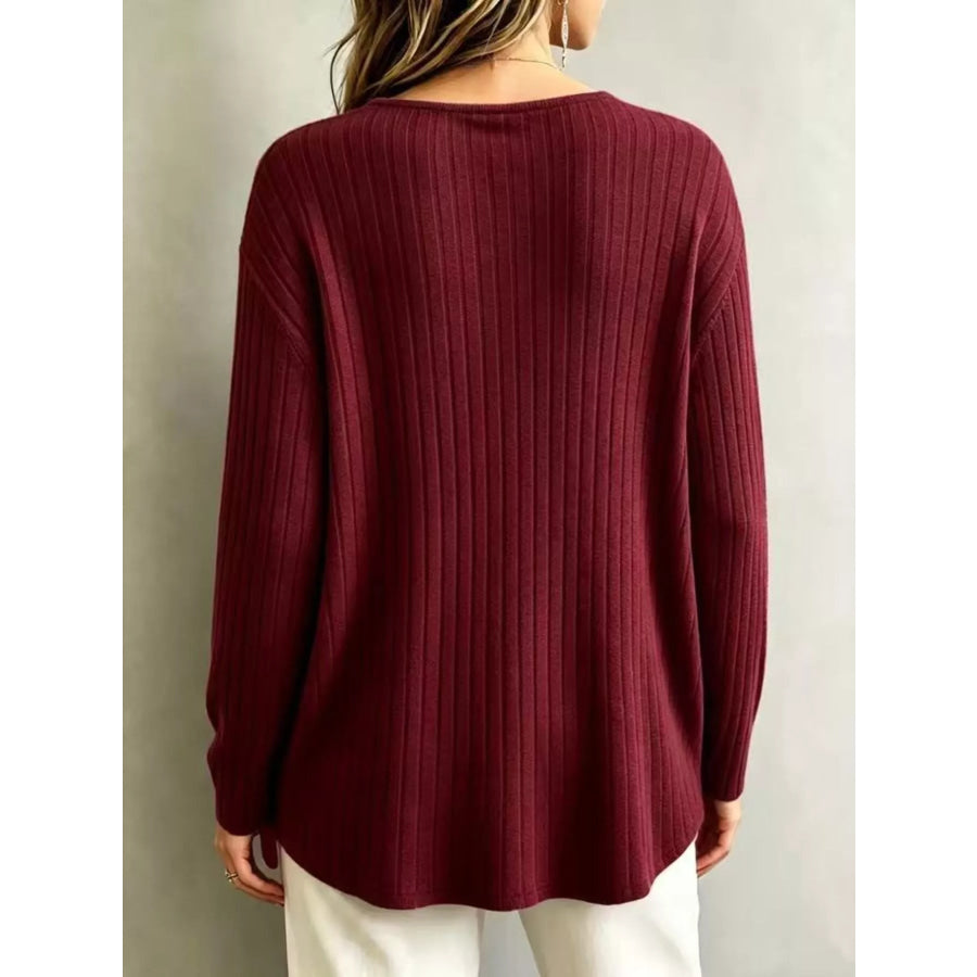 V-Neck Ribbed Long Sleeve T-Shirt Apparel and Accessories
